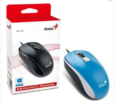 Mouse Optical Wired USB 1000 DPI Genius DX-110 Blue 3 Button Scroll Wheel - Image 1 of 3