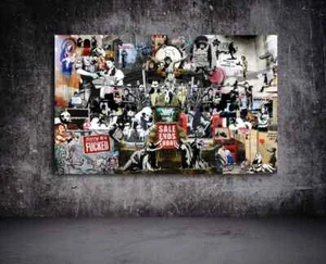 Banksy Street Artist Grafitti Collage Vol1 Large 24 x 36 Custom Canvas Print - Picture 1 of 5