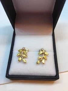 Diamond 14K Yellow Gold Leaf Stud Earrings - Picture 1 of 9