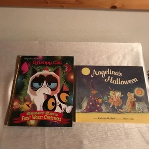 Lot of 2 Holiday Hardcover Books – GUMPY CAT’s FIRST WORST Christmas ANGELINA’S - Imagen 1 de 7