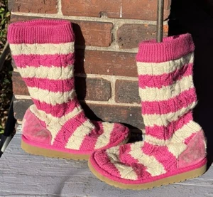 UGG Cardy Pink boots Size 1 child kid girl sweater knit Rare! - Picture 1 of 7