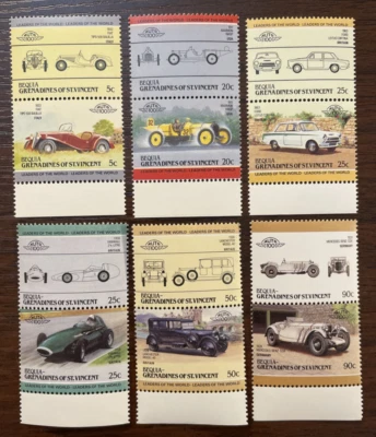 St Vincent 1984-87 Cars 6 Se-Tenant Pairs Mint set of 12 Scott #87-111 MNH - Image 1 of 2