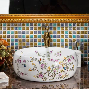 Juego combo de grifo drenaje lavabo de tocador fregadero mezclador dorado cuenco de cerámica - Imagen 1 de 12
