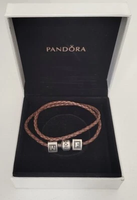 Pandora Bracciale originale Da Uomo In Vera Pelle Con Charme In Argento 925 - Immagine 1 di 3