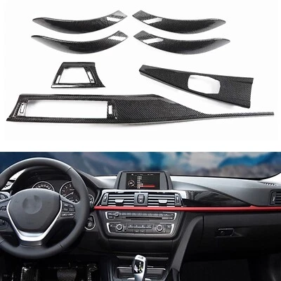 7pcs Interior Trim Dashboard Decor For BMW 3 4 Series F31 F30 F34 Carbon Look - Image 1 of 4