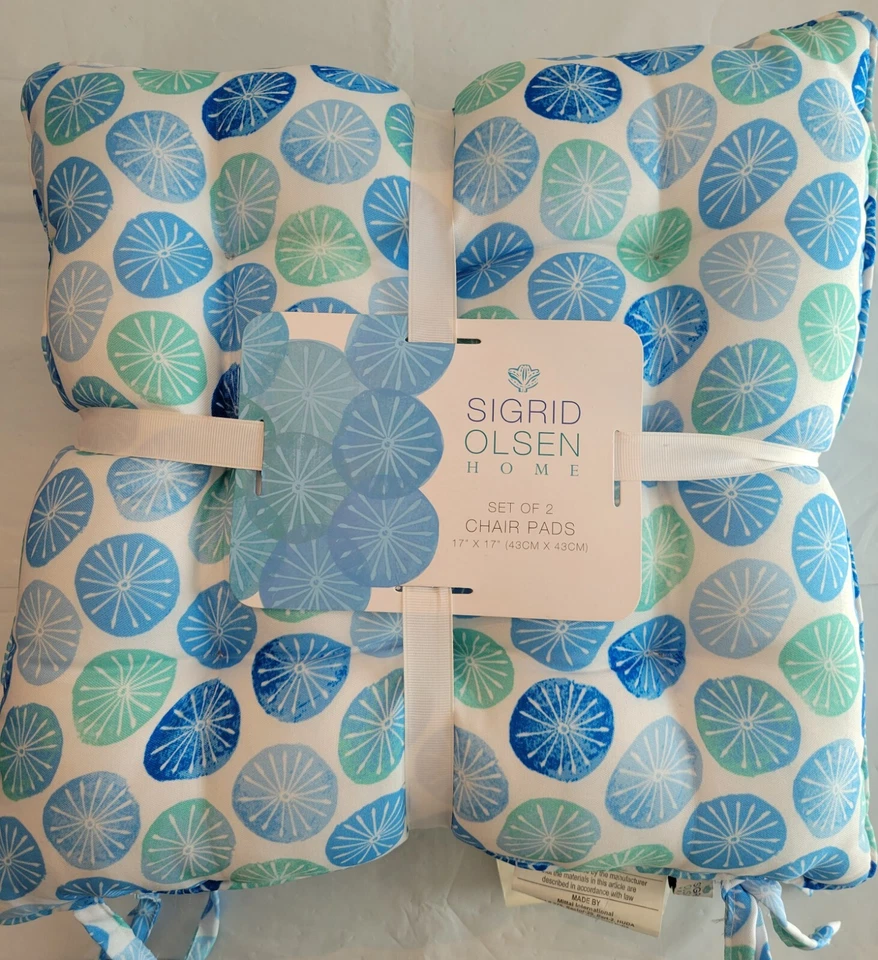 "Sigrid Olsen 2 Pk Almohadillas para Silla Cojines de Asiento Verano Costero 17"" Playa Azul Blanco" Foto 1 de 4