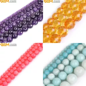Amethyst Amazonite Natural Gemstones Round Spacer Beads For Jewelry Making 15" - Picture 1 of 352