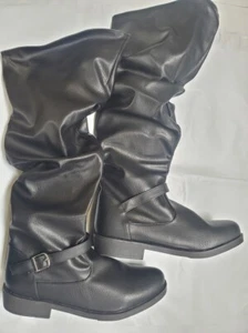 Botas para Mujer, Casual Cuero Puntera Redonda Parte Inferior Plana Cinturón Hebilla Multi Uso Plegable - Imagen 1 de 4