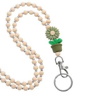 Beaded Lanyards for ID Badges, ID Badge Lanyards for Women, Green (Flower Pot) - Picture 1 of 6