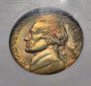 1944 D Jefferson War Nickel NGC MS67 Rainbow Toned Old Holder Incredibe Toning - Picture 1 of 12