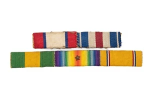 WWII Sewn Officer's Ribbon Bar Dual War Veteran RARE 1/2 Inch DSM WW1 Victory - Picture 1 of 2