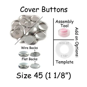 Size 45 (1 1/8" - 28mm) Cover Buttons - Flat Back / Wire Back - Choose Quantity - Picture 1 of 7