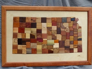 intarsia wood map,Kansas,art,home,office,hardwood,exotic wood,carving,wood worki - Picture 1 of 3