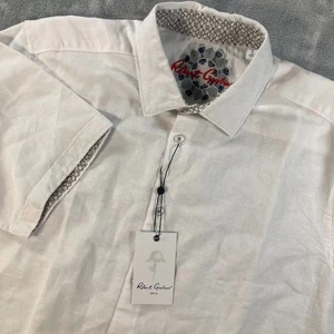 Robert Graham Linen Button Up Mens Small Short Sleeve Shirt White Blend NWT NEW - Picture 1 of 8