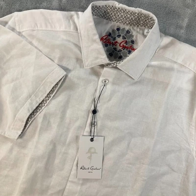 Robert Graham Linen Button Up Mens Small Short Sleeve Shirt White Blend NWT NEW - Image 1 of 4
