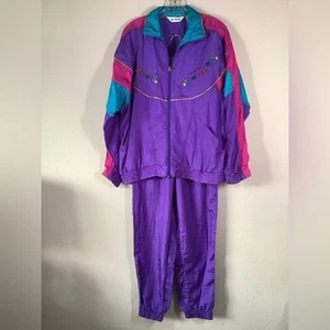 VINTAGE Women Colorblock Track Suit Set Windbreaker Baggy 80s 90s Oversized Sz M - Picture 1 of 15