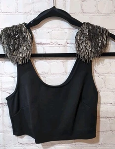 Bebe Studded Cropped Top Women XSmall Black Holiday Party Biker Goth Festival - Picture 1 of 10