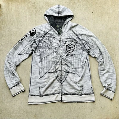 Vintage Affliction Hoodie Size XL Reversible Goth Tattoo Art  - Image 1 of 4