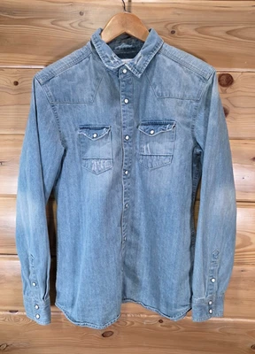 Camisa a Presión AllSaints Spitalfields Denim Perla XL Denim Western Chambray Distress Foto 1 de 4