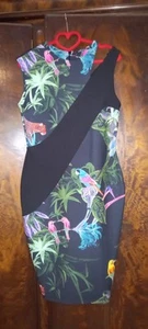 Next Dresses Size 14 Black Tropical Parrot Bird Floral Dress - Picture 1 of 10