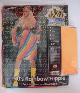 Ladies Rainbow Hippy Costume Striped Woodstock 1960’s 70’s Fancy Dress Uk 20-22 - Picture 1 of 4