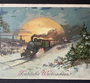 Antique German Austrian Postcard Railroad Train Christmas Old Vintage - Picture 1 of 3