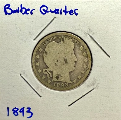 1893 Silver Barber Quarter – Circulated Condition - Image 1 of 2