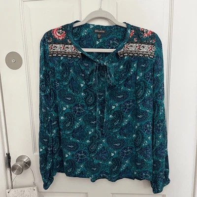 Billabong Tie Front Floral Paisley Blouse Size Small - Image 1 of 4