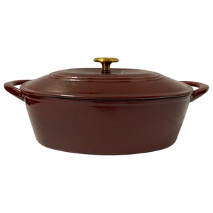 Tramontina 7 Quart Enameled Cast Iron Oval Dutch Oven, Cranberry/Gold - Picture 1 of 2