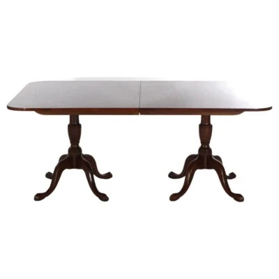 Mesa de comedor doble pedestal de caoba estilo Queen Anne Kittinger siglo XX Foto 1 de 4