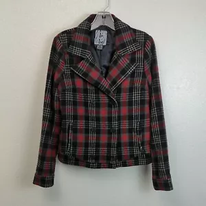 Volcom Womens Small S Plaid Pea Coat Short Length Casual Wool Blend Red Regular - Picture 1 of 8