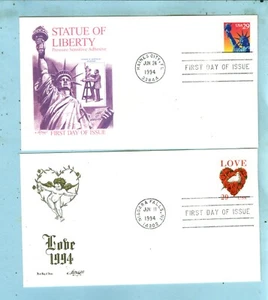2 ARTMASTER FDC, "Sc 2590 Statue of Liberty 29c & Sc 2814 Love 1994 29c" - Picture 1 of 4