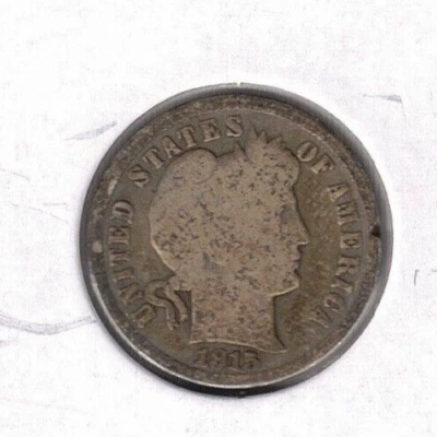 1915 Philadelphia Barber Circulated Dime 10 Cents Silver Coin! (#2) - Image 1 of 2