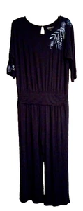 Soft Surroundings Embroidered Jumpsuit Women's XL Modal Navy blue floral NEW W/T - Picture 1 of 9