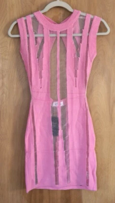 Hana By KWM Hot Pink Semi-Sheer Cutout Back Maxi Midi Dress Size Large NWT - Image 1 of 3