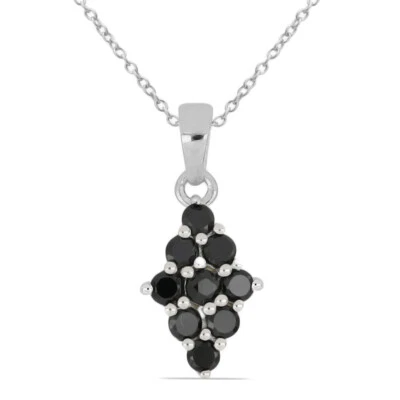 1,75 Carati Nero Onice Rimorchio 925 Collier Collana Argento Onyxanhänger - Immagine 1 di 4