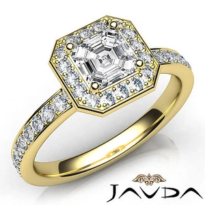 Juego de anillos de compromiso de diamantes Hexagon Halo pavimentados Asscher GIA I color SI1 1,17 quilates - Imagen 1 de 7
