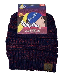Holey Hat—Hat With A Hole For Your Ponytail Women’s NWT Plush Lined. Red/Bue - Picture 1 of 6