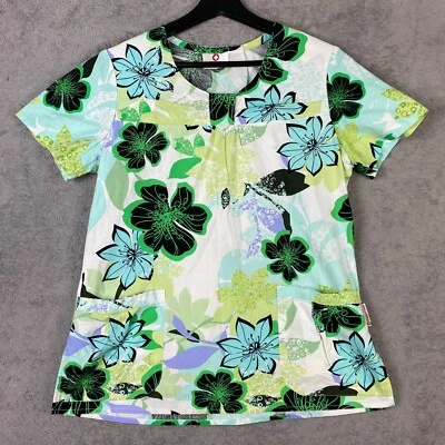 White Cross Top Womens M Green Floral Short Sleeve Pullover Blouse Cottage Core - Image 1 of 4