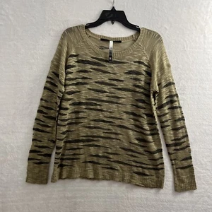 Kensie Sheer Blouse Top Womans Small Geometric Brown Long Sleeve Round Neck - Picture 1 of 8