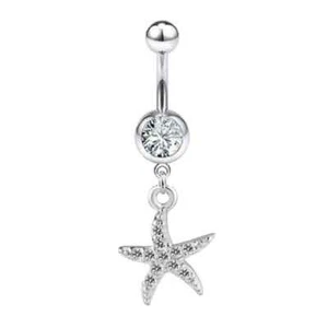 14G Steel Starfish CZ Dangle Belly Button Ring Ocean Marine Dangling Navel Ring - Picture 1 of 2
