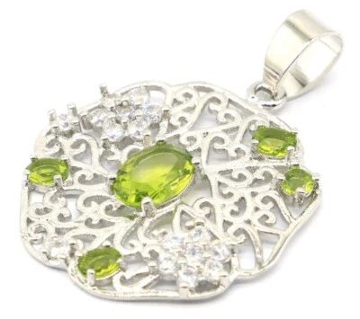 Colgante de plata de ley.925 verde tsavorita granate circonita cúbica Foto 1 de 2