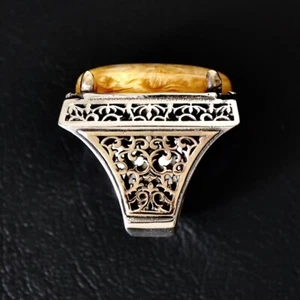 Silver Mens Ring Big Amber Artisan Jewelry Statement Bold 925 Sterling Size US11 - Picture 1 of 7
