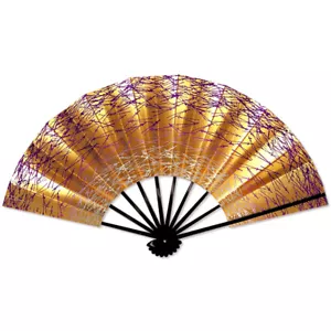Kyoto Gold Sensu Japanese Folding Fan Japanese dance Pine feaf Gold Purple Japan - Picture 1 of 3