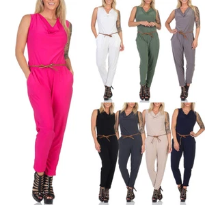 Damen Overall Jumpsuit Bluse Hose Ärmellos Einteiler Gürtel Boho Sommer Elegant - Bild 1 von 25
