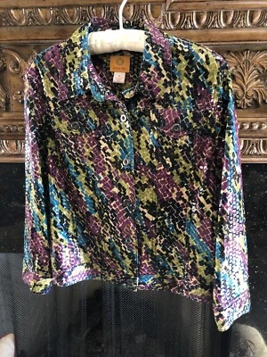 Ruby Rd. Short Blazer Jacket Multi Color Turquoise Purple Shimmer Size 12 Classy - Image 1 of 4