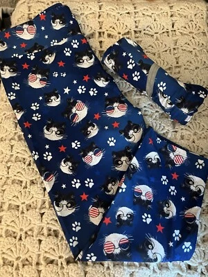Patriotic Cat Glasses Red White Blue TC Sz 14-24 Capri Length Leggings - Image 1 of 3