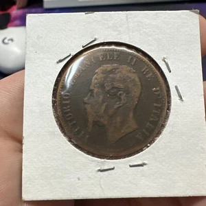 1866 M (Milan) Italy 10 Centesimi Vittorio Emanuele II Bronze Coin B - Picture 1 of 2