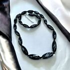 Barrel Necklace Black Marbled White Long Knotted Layering Rice Bead Jewelry