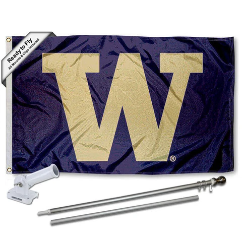 Washington Huskies Big W Flag Pole and Bracket Gift Package Cover
